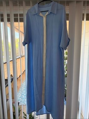 Light Blue Button-Front Shirt Dress